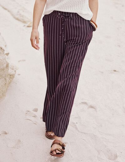 Pantalon large 7/8ème taille haute bordeaux femme