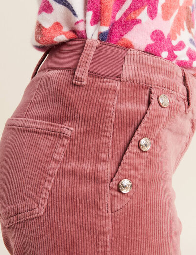 Pantalon large velours c&ocirc;tel&eacute; rose framboise femme
