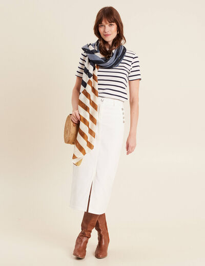Jupe longue droite en jean blanc femme