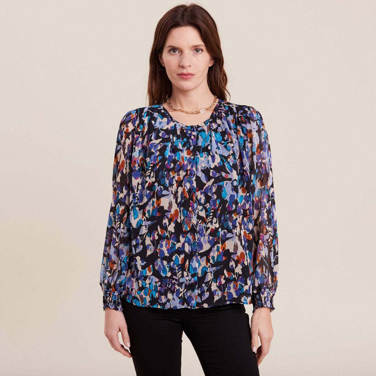 Blouse manches longues bleu femme