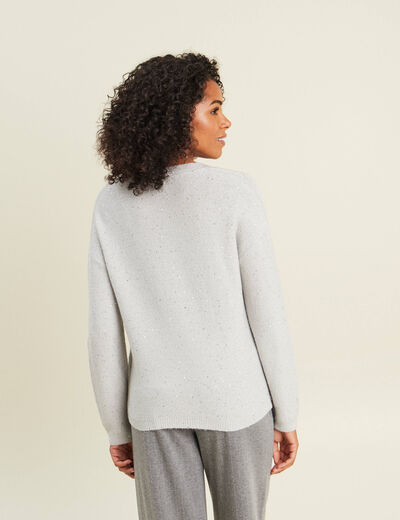Pull col v manches longues &agrave; sequins gris clair femme