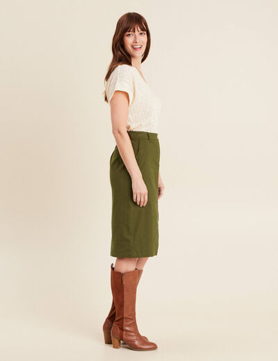 Jupe crayon vert olive femme