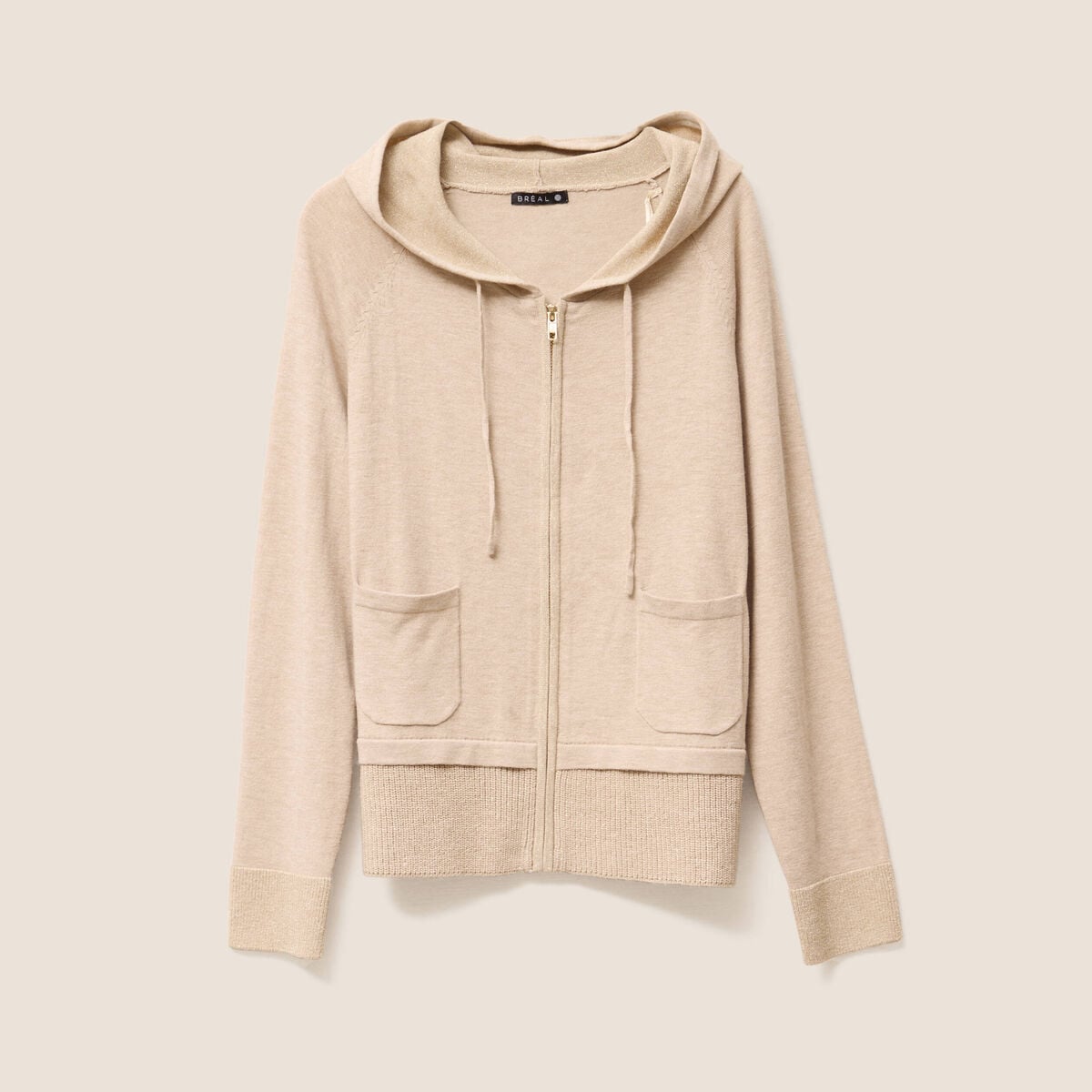 Gilet droit mi-long &agrave; capuche creme femme