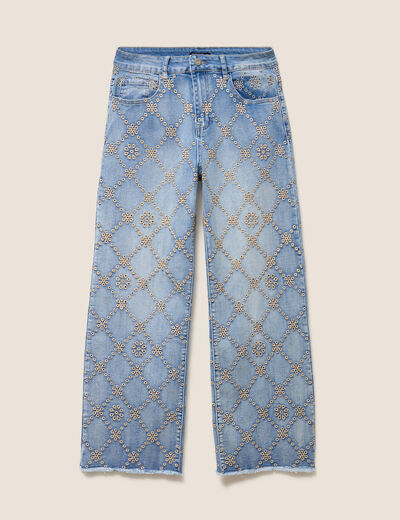 Jean taille haute avec broderie blanc femme