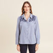 Chemise manches longues brod&eacute;e bleu femme