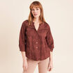 Blouse col tunisien manches 3/4 taupe femme