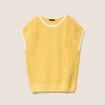 Pull ajour&eacute; sans manches col rond jaune pastel femme