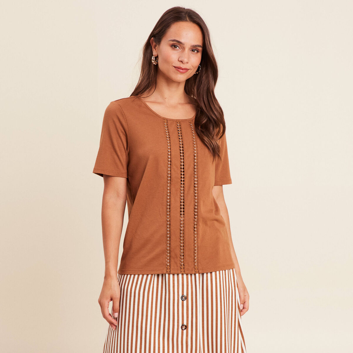 T-shirt manches courtes marron femme