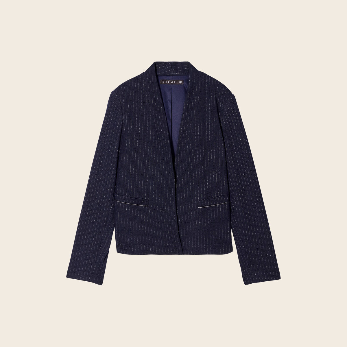 Veste ajust&eacute;e col ch&acirc;le bleu marine femme
