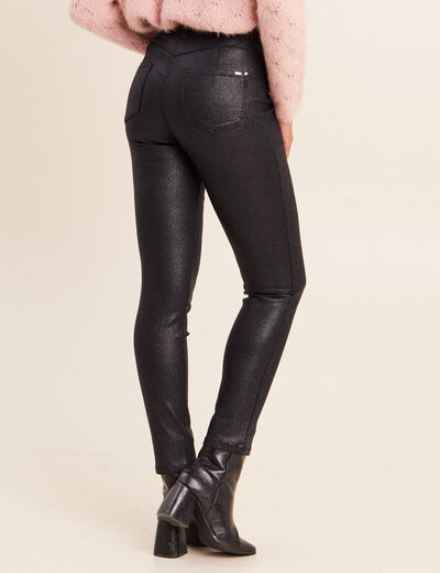 Pantalon iris&eacute; en similicuir noir femme