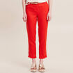 Pantalon coupe chino en lin ceintur&eacute; orange femme