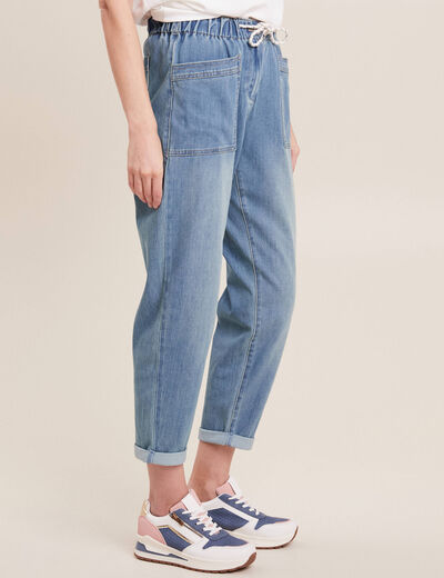 Jean large à coulisse denim double stone femme