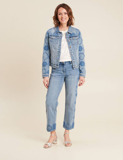 Veste en jean brodée denim double stone femme