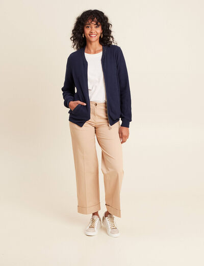 gilet réversible coton manches longues bleu marine femme