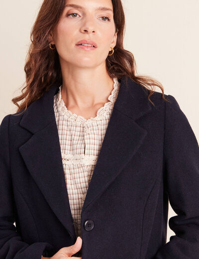 Manteau ajust&eacute; capuche amovible bleu fonc&eacute; femme