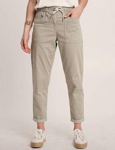 Pantalon coupe droite à coulisse vert clair femme