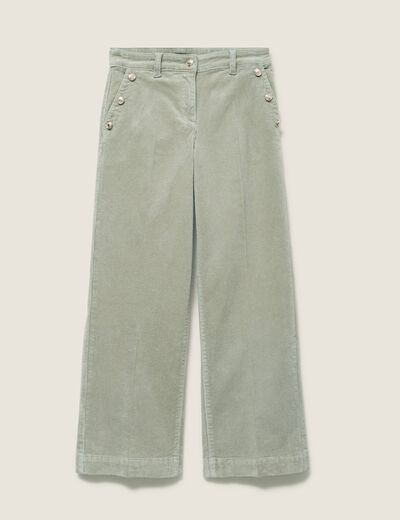 Pantalon large velours c&ocirc;tel&eacute; vert clair femme