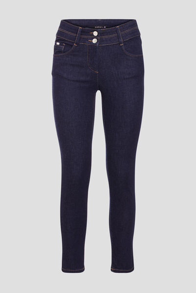 Jean ajusté avec clous denim brut femme
