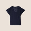 T-shirt droit col V manches courtes bleu fonc&eacute; femme