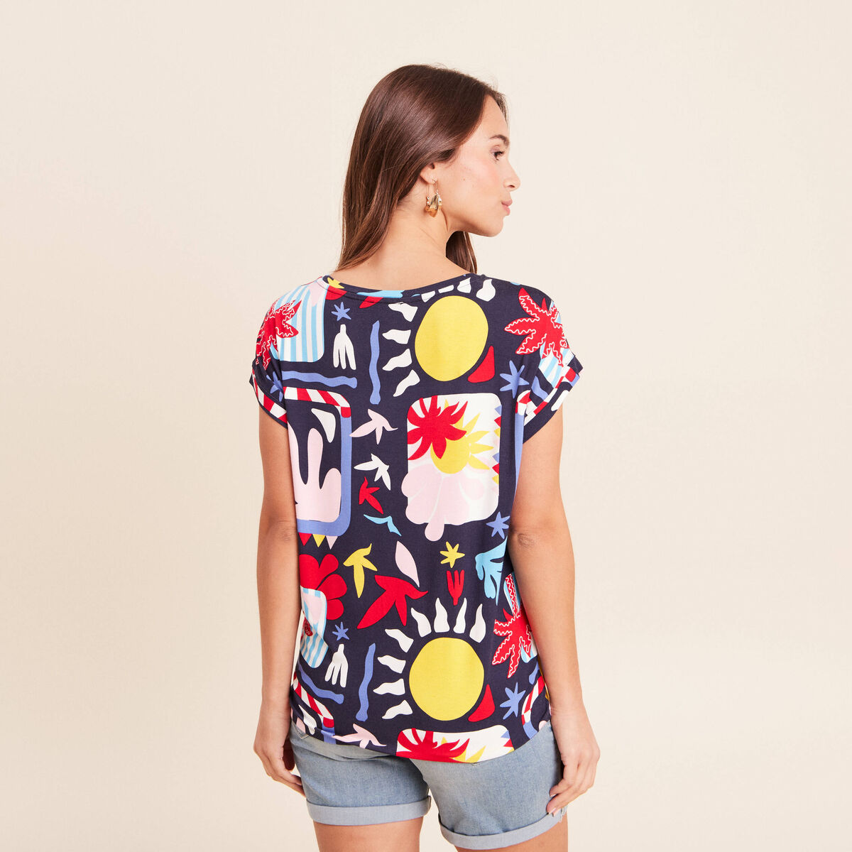 T-shirt manches courtes multicolore femme