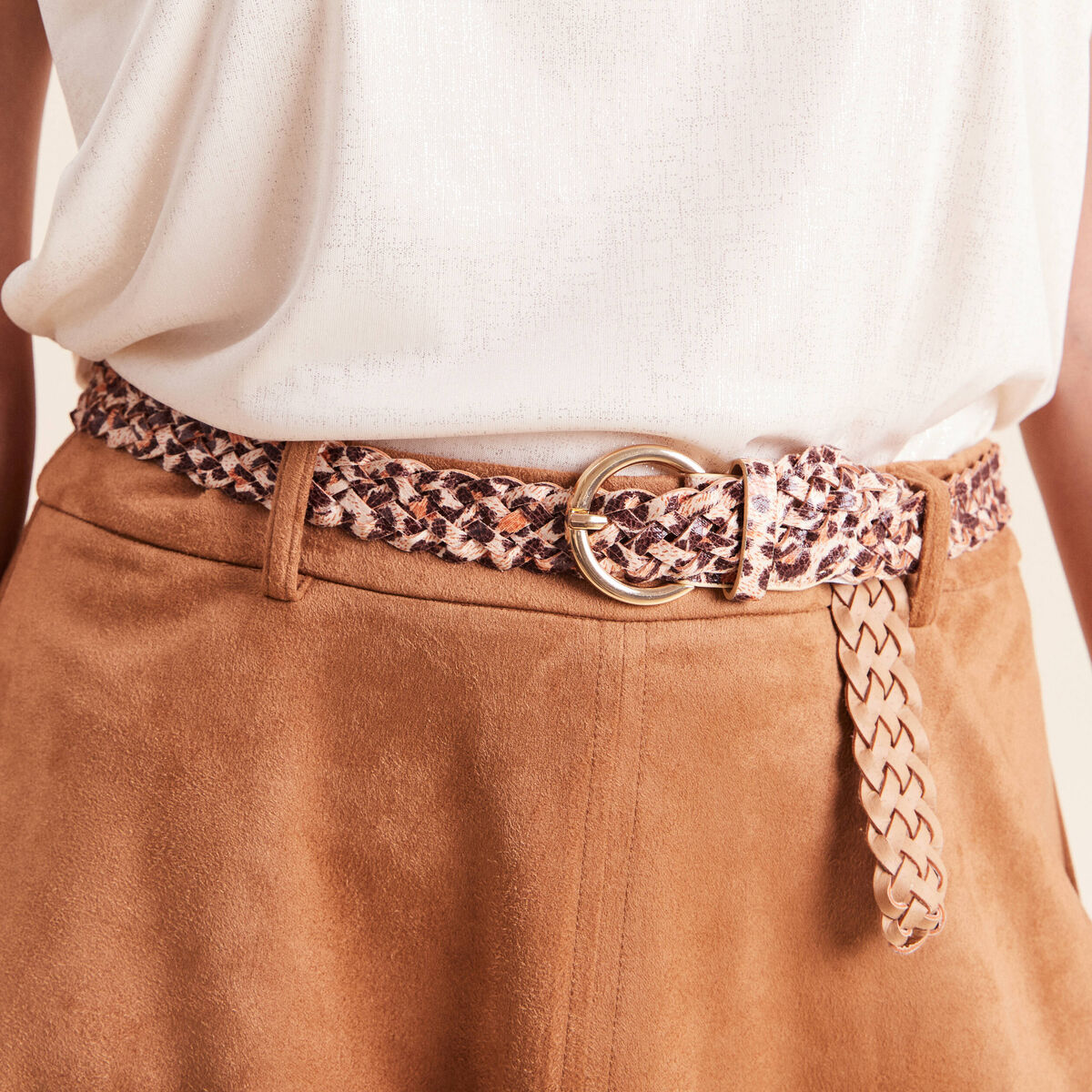 Jupe avec ceinture amovible marron clair femme