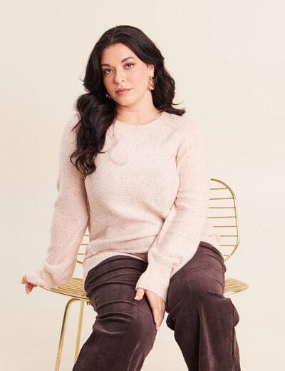 Pull col rond manches longues &agrave; sequins rose poudr&eacute;e femme