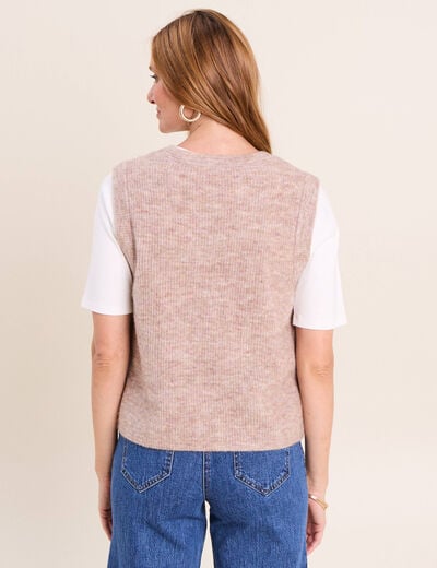 Gilet droit mi-long sans manches creme femme