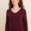 Pull col v bordeaux femme