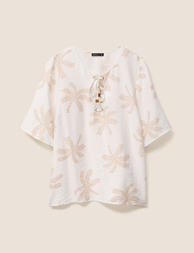 Blouse crêpe manches courtes beige femme