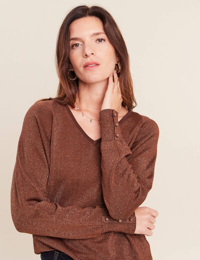 Pull manches longues marron femme