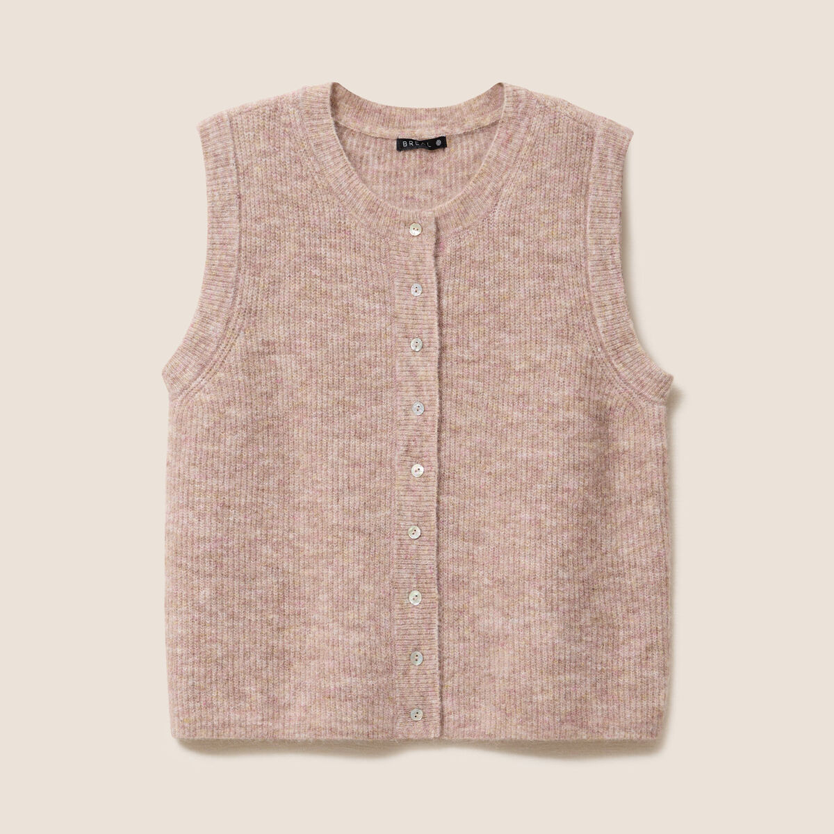 Gilet droit mi-long sans manches creme femme