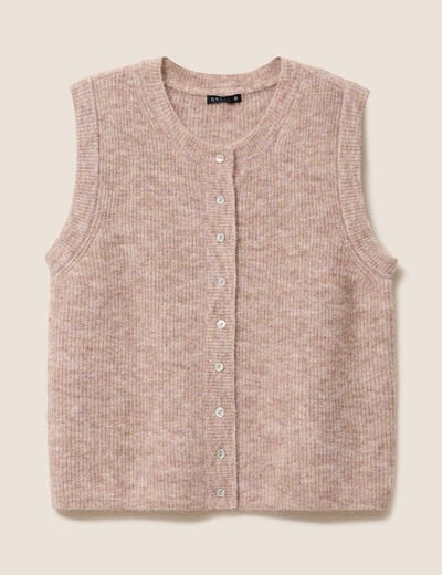 Gilet droit mi-long sans manches creme femme