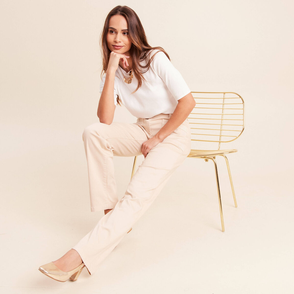Pantalon coupe mom long ivoire femme