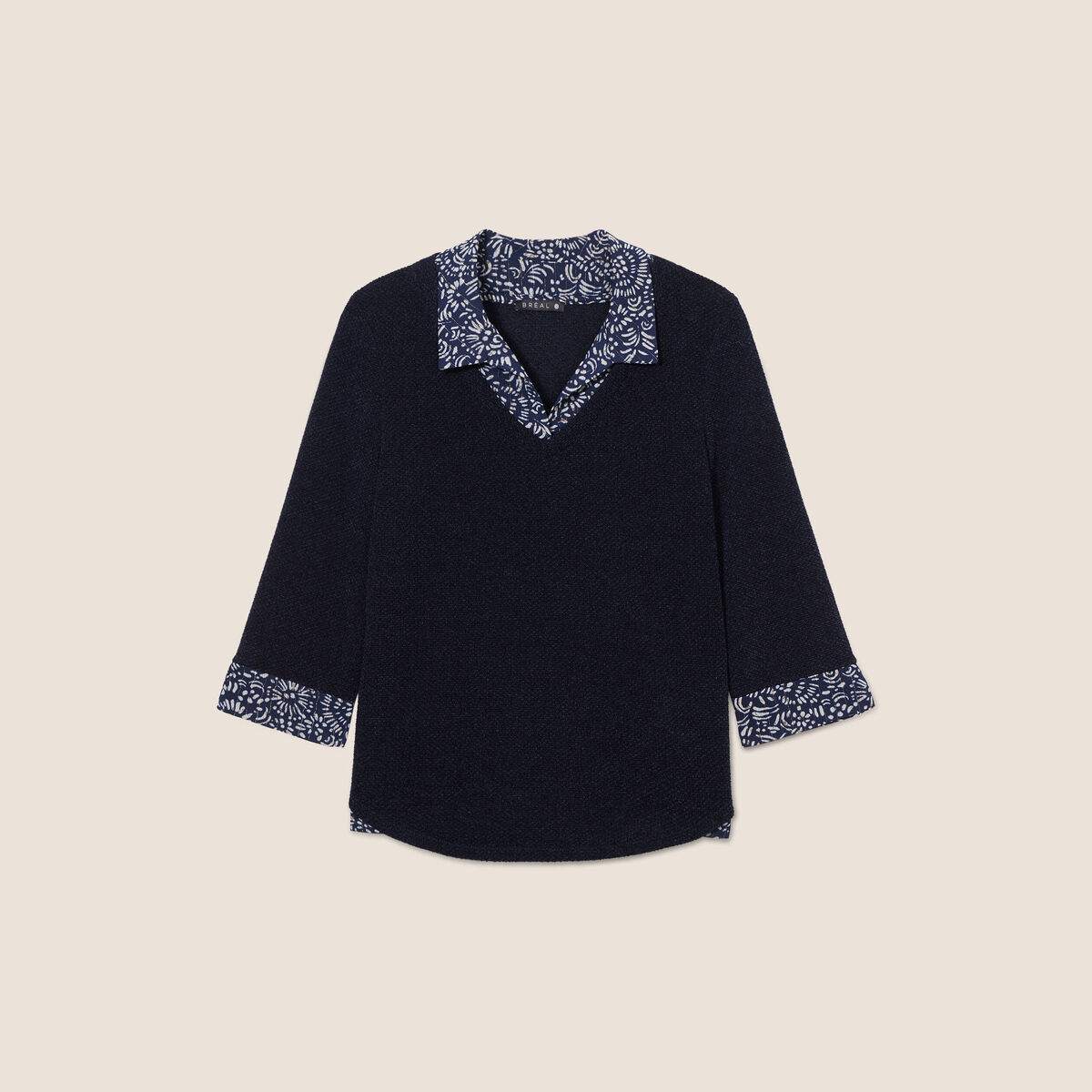 T-shirt manches 3/4 2-en-1 bleu marine femme