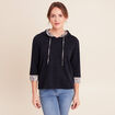 Sweat &agrave; capuche manches 3/4 bleu marine femme