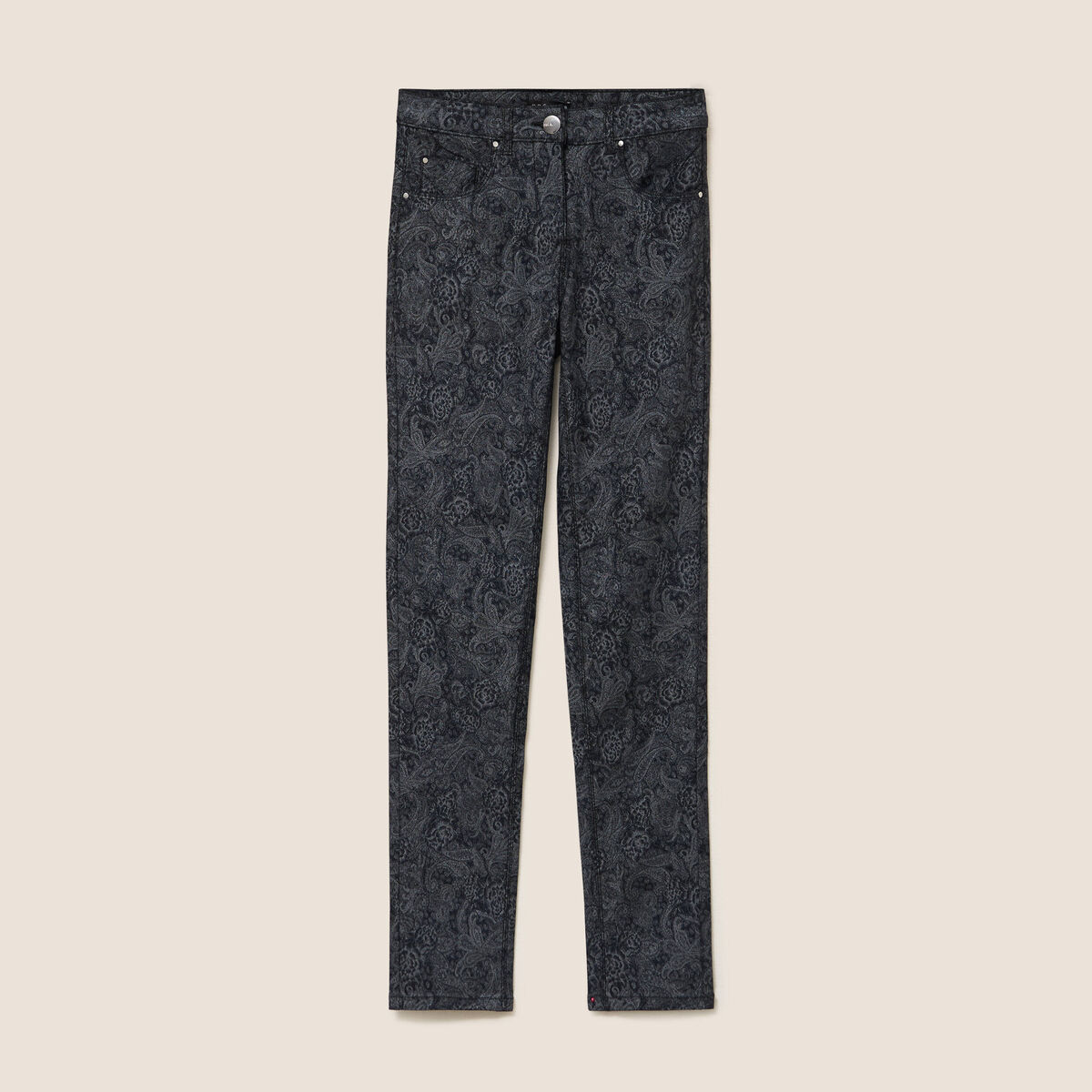 Pantalon coupe ajust&eacute;e enduit gris acier femme