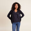 Gilet &agrave; capuche zipp&eacute; bleu fonc&eacute; femme
