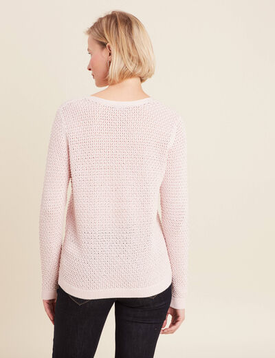 Pull manches longues col en V rose clair femme