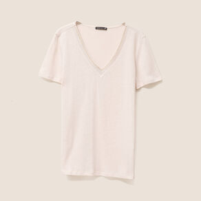 t shirt manches courtes col en v gris clair femme T-shirt manches courtes col en V gris clair femme