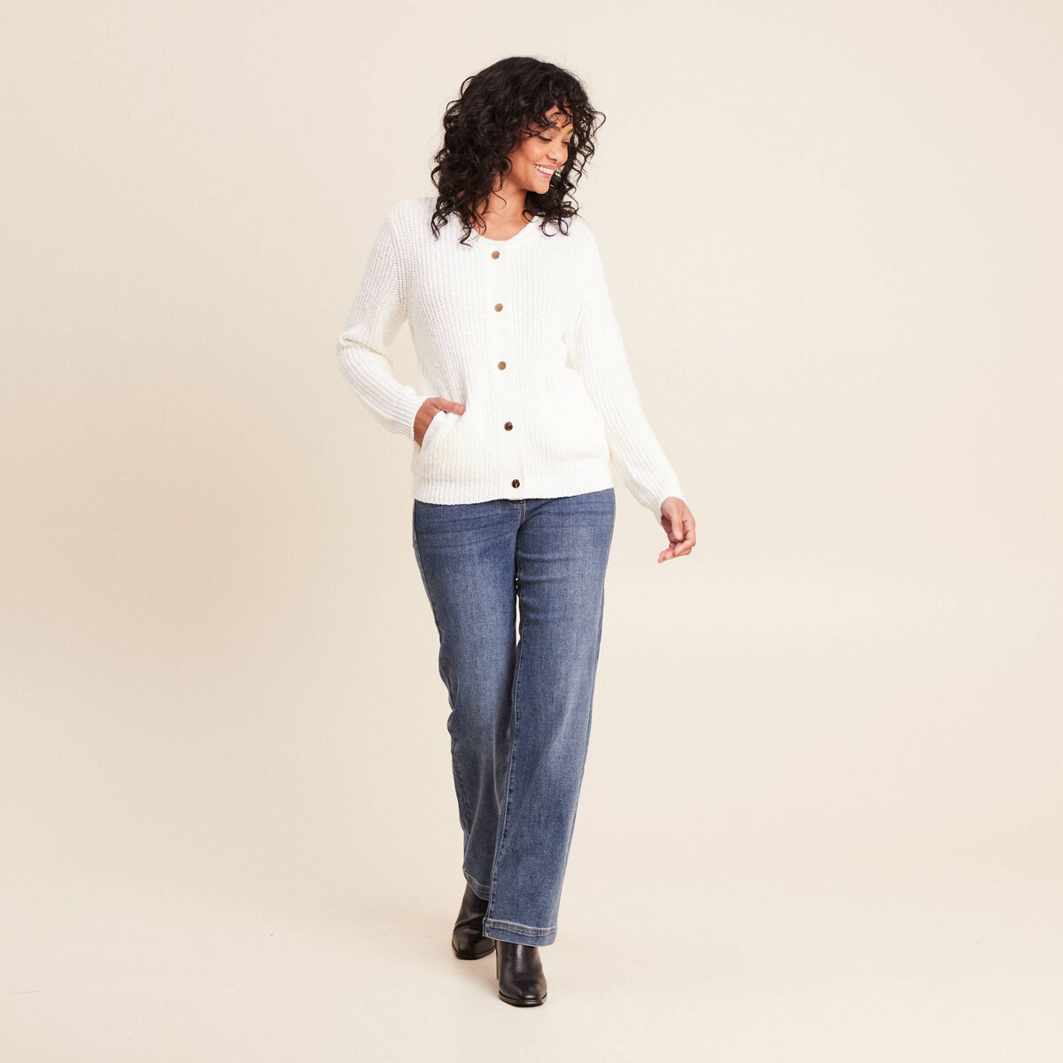 Gilet manches longues ecru femme