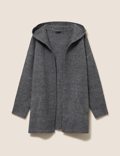 Gilet droit long gris fonc&eacute; femme