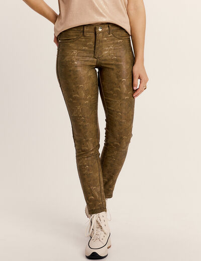Pantalon enduit réversible couleur bronze femme