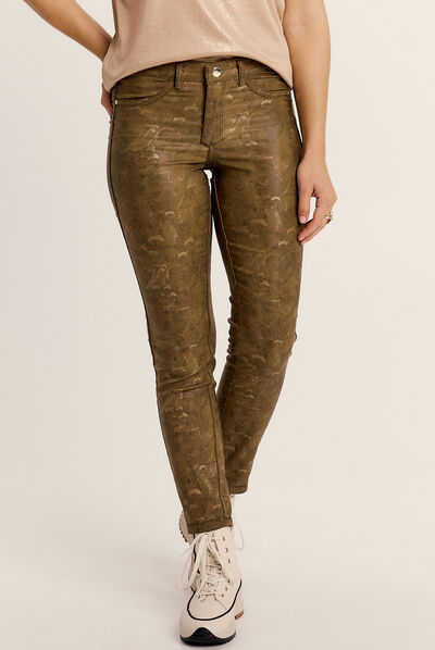 Pantalon enduit réversible couleur bronze femme