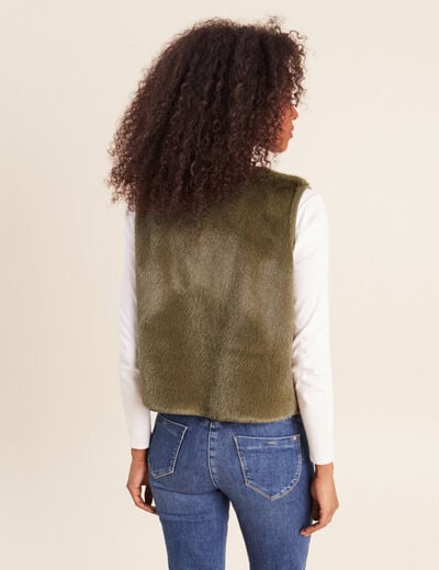 Gilet droit sans manches fausse fourrure vert kaki femme
