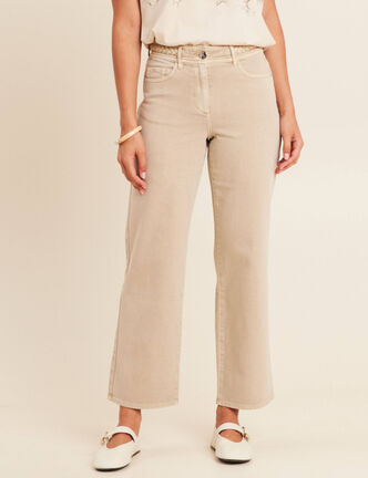 Jean large 7/8ème taille haute denim beige femme