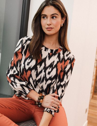 Blouse manches 3/4 orange femme