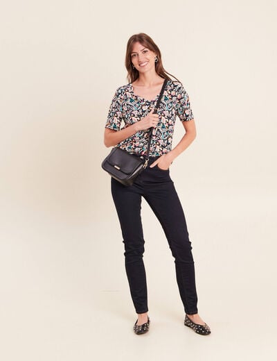 T-shirt col V manches courtes bleu femme
