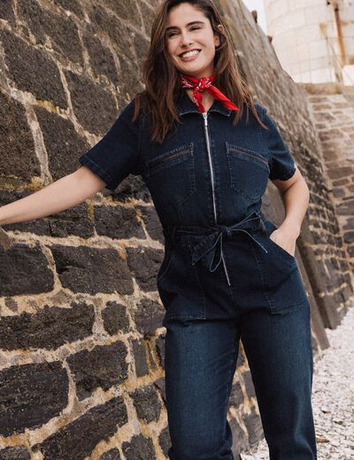 Combinaison pantalon en jean denim brut femme