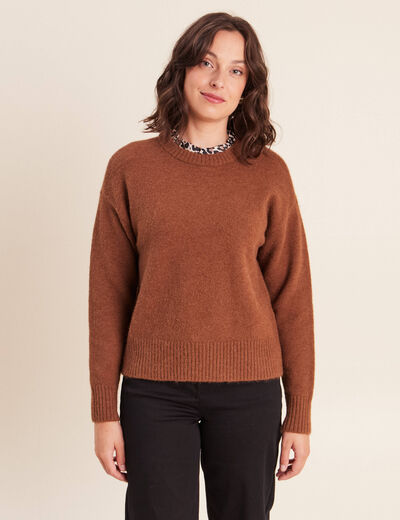 Pull col rond marron fonc&eacute; femme