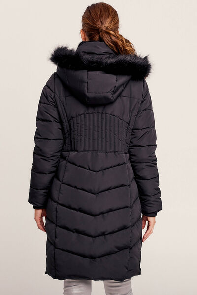 Doudoune longue à capuche noir femme